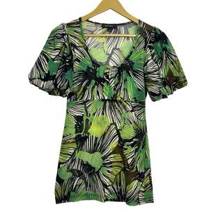 Vintage Karen Kane Womens Y2K Babydoll Tunic Top Medium Mesh Dark Floral Fairy